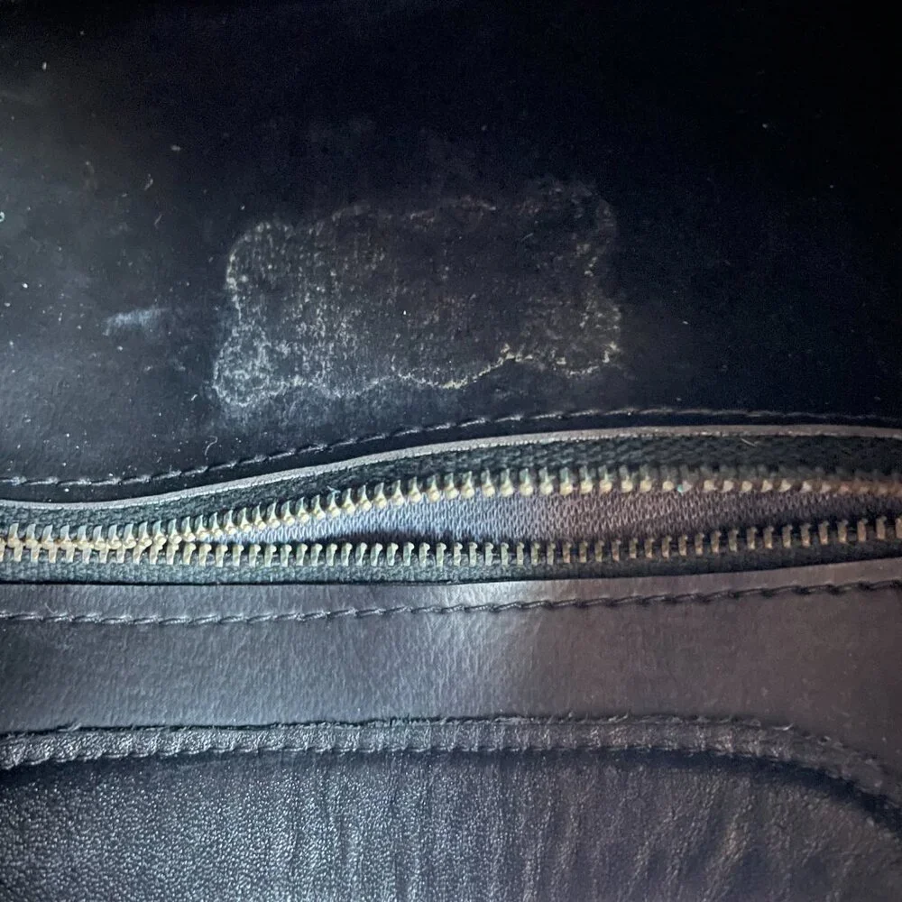 Vintage Black Genuine Leather Double Hinged Clutch with Cut Out Handle
